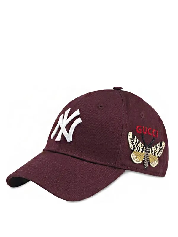 Gucci NY Yankees Embroidered Butterfly Baseball Cap Burgundy 1