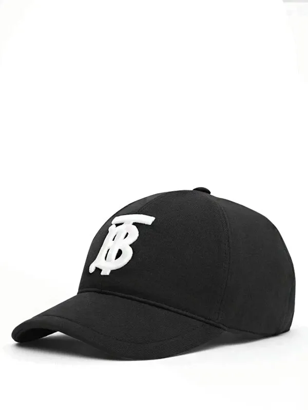 Burberry Monogram Motif Cotton Jersey Baseball Cap Black White.