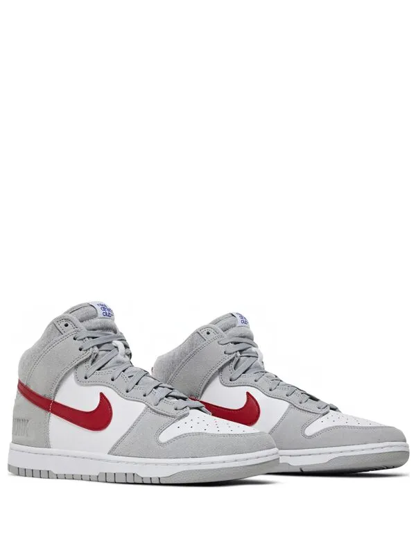 Nike Dunk High Athletic SE Light Smoke Grey and Gym Red.