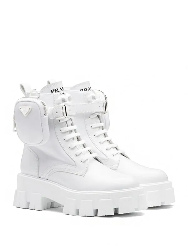 Prada Monolith 55mm Pouch Ankle Boots White Leather.