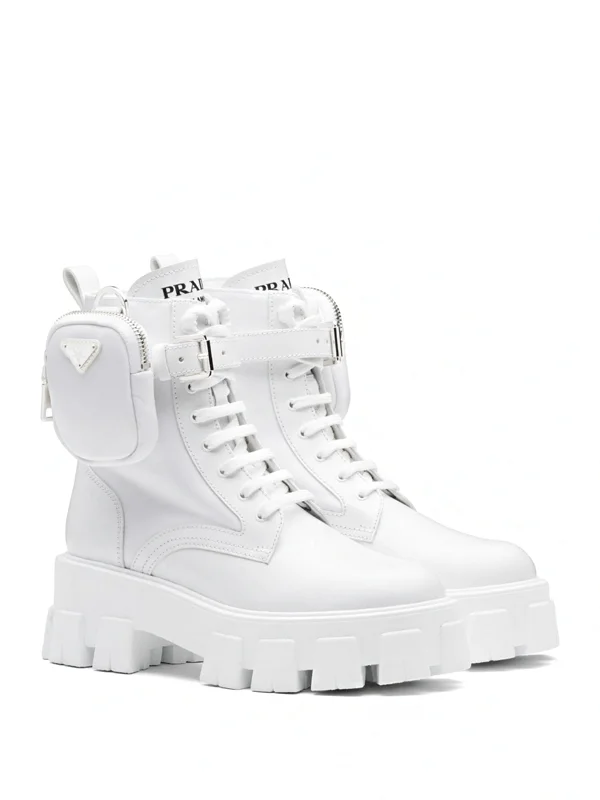 Prada Monolith 55mm Pouch Ankle Boots White Leather.