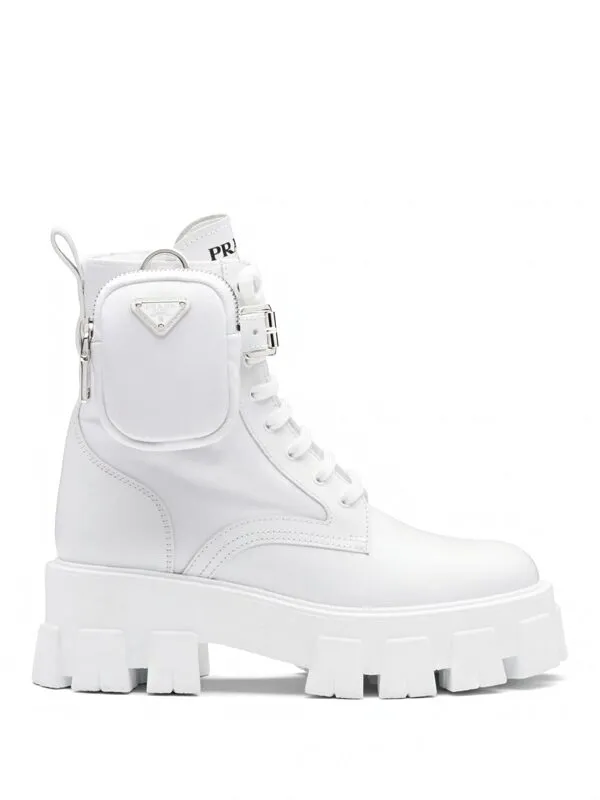 Prada Monolith 55mm Pouch Ankle Boots White Leather