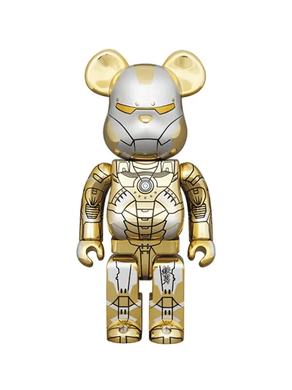 Bearbrick x Hajime Sorayama x Marvel Iron Man Reverse 1000 Gold Silver