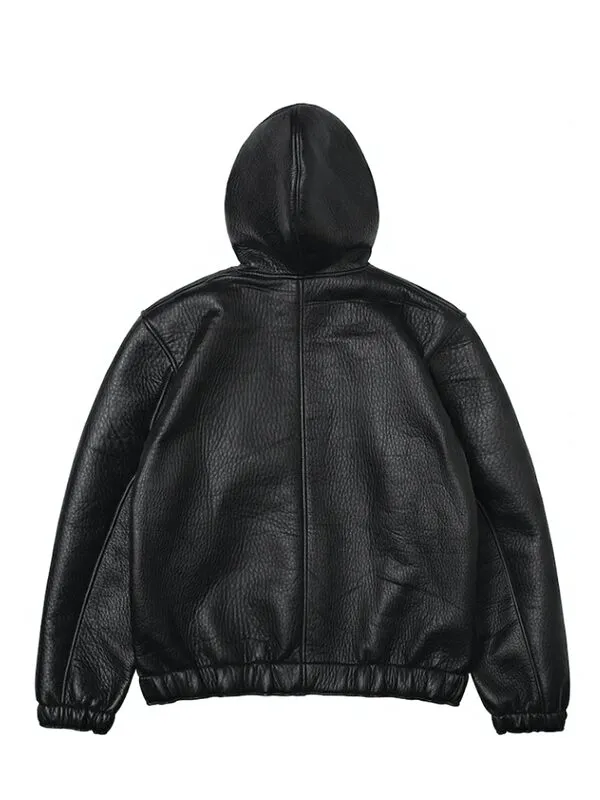 Stussy x Our Legacy Work Shop Leather Zip Hoodie Black Scuba Leather.