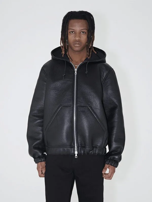 Stussy x Our Legacy Work Shop Leather Zip Hoodie Black Scuba Leather