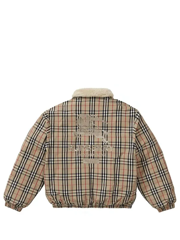 Supreme Burberry Shearling Collar Down Puffer Jacket Beige.