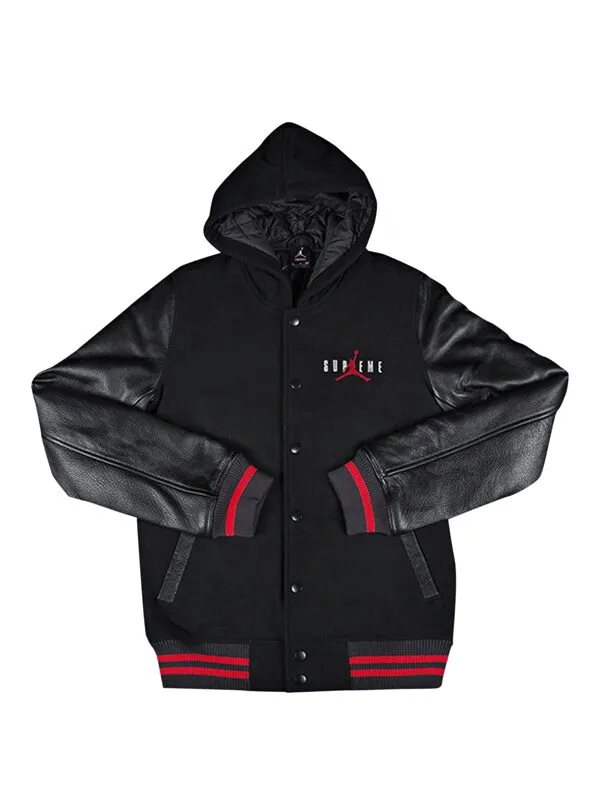 Supreme Jordan Hooded Varsity Jacket Black