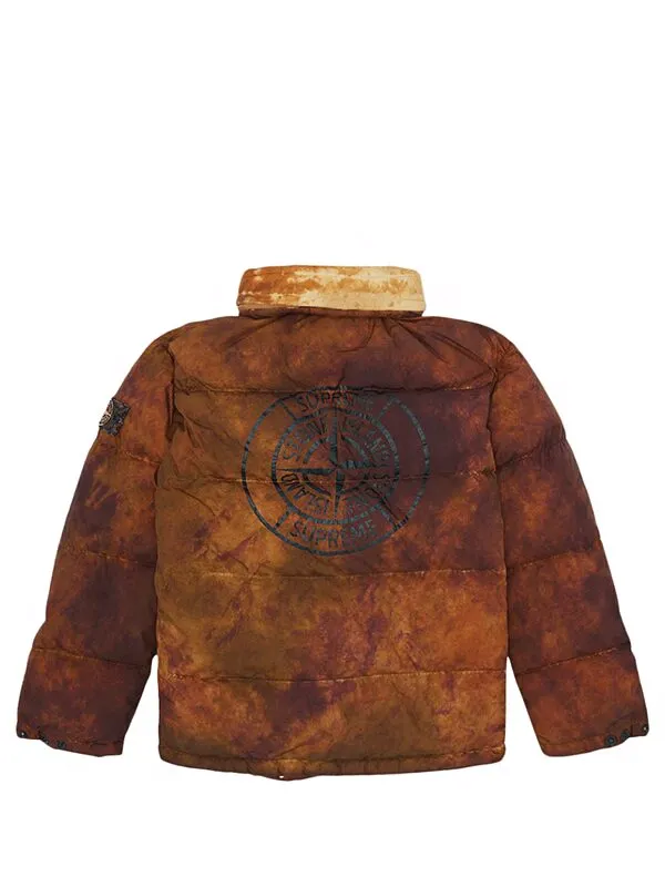 Supreme Stone Island Painted Camo Crinkle Down Jacket Coral