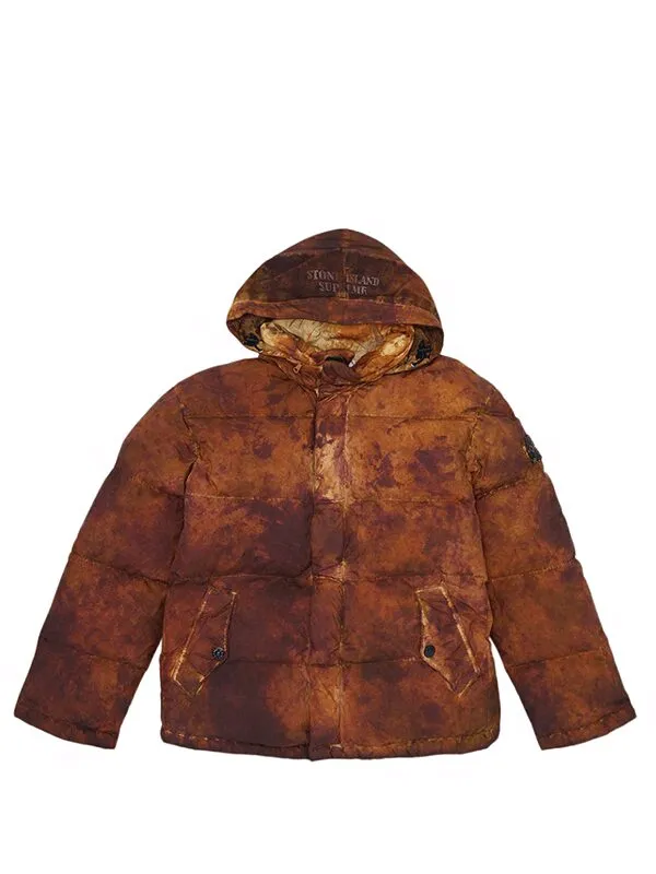 Supreme Stone Island Painted Camo Crinkle Down Jacket Coral