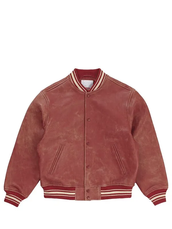Supreme Worn Leather Varsity Jacket Red