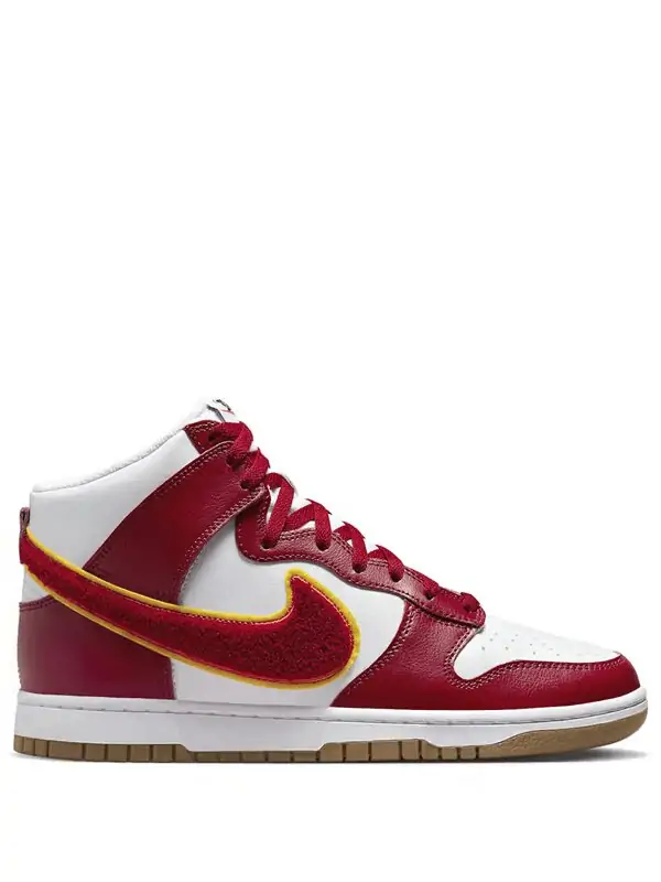 Nike Dunk High Chenille Swoosh White Gym Red.