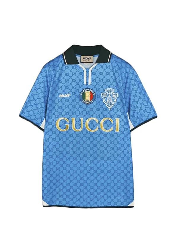 Palace x Gucci Printed All Over GG Football Technical Jersey T shirt Blue