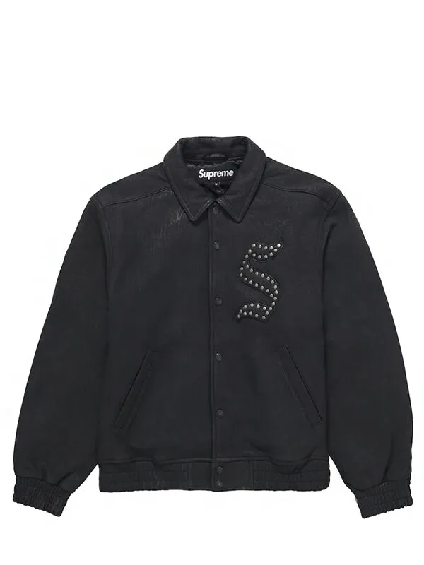 Supreme Pebbled Leather Varsity Jacket Black