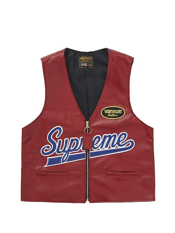 Supreme Vanson Leathers Spider Web Vest Red
